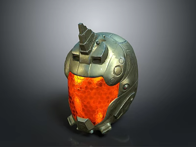 Metallic Helmet With Spiked Top Angular Design And Orange Transparent Visor 3d model