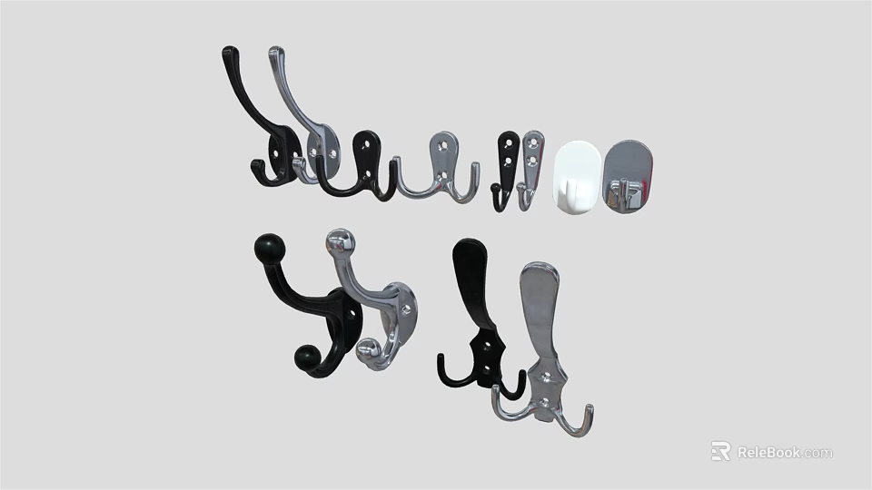 Various Metal Wall Hooks With Different Functional And Decorative Designs For Home Use 3d model