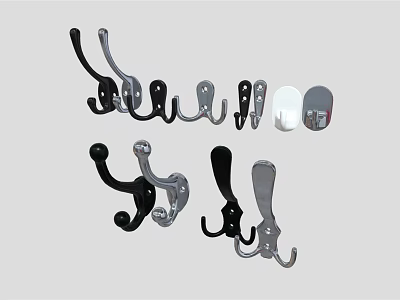 Various Metal Wall Hooks With Different Functional And Decorative Designs For Home Use 3d model
