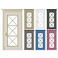 White Hinged Doors With Geometric Black Grid Patterns Gold Handles And Decorative Frames 3d model