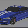 Blue Sports Car With White Racing Stripes Sleek Exterior Design And Shiny Finish