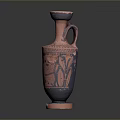 Ancient Terracotta Vase Sculpture Carving With Intricate Black Red Patterns And Handle