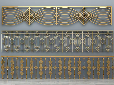 Golden Metal Railings With Various Intricate Patterns For Modern Elegant Decor 3d model