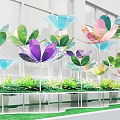 Colorful Metallic Floral Display With Lotus Shaped Blooms And Greenery Base Stand