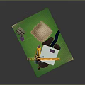 Construction Site Model With Yellow Crane White Building Purple Pipes And Green Ground