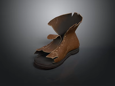 Worn Brown Shoes With Torn Upper And Damaged Soles For Daily Use 3d model