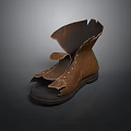 Worn Brown Shoes With Torn Upper And Damaged Soles For Daily Use