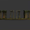 Ancient Circular Ruin Structure With Moss Covered Stone Pillars Central Green Grass And Yellow Ground Patterns