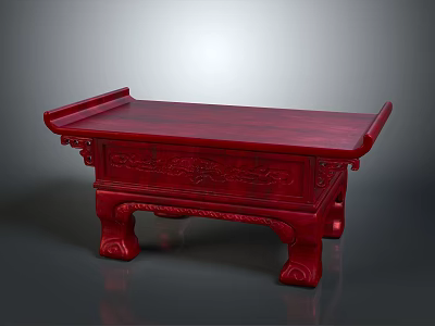Chinese Traditional Red Wooden Table With Ornate Carvings And Decorative Legs 3d model