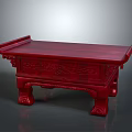 Chinese Traditional Red Wooden Table With Ornate Carvings And Decorative Legs