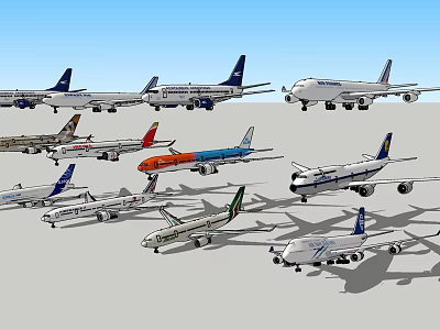 Collection Of Multiple Airplanes From Various Airlines With Different Liveries And Models 3d model