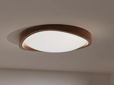 Modern Round Ceiling Light With Wooden Frame And White Lampshade 3d model