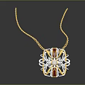 Elegant Gold Chain Necklace With Intricate Red And White Pendant Design