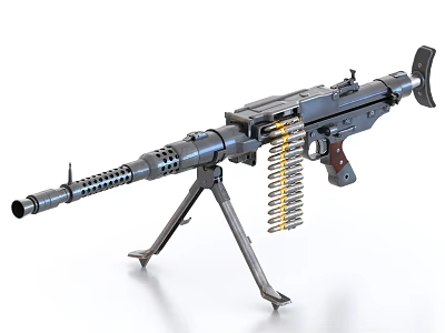 Detailed Black Submachine Gun With Tripod Long Barrel And Spring Magazine 3d model