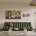 Modern Living Room Interior With Green Velvet Sofa Wall Art Area Rug And Side Table