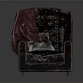 Vintage Burgundy Velvet Armchair With Patterned Pillow And Wooden Legs