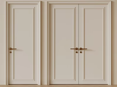 Light Colored Interior Double Doors With Single Door And Golden Handles 3d model