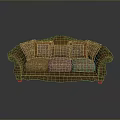 Traditional Brown Sofa With Patterned Cushions And Curved Arms Design
