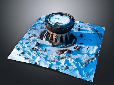 Round Domed Building With Columned Base In Scenic Snowy Winter Landscape 3d model