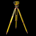 Industrial Surveying Equipment Three Yellow Tripod Mounted Measuring Tools On Concrete