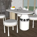 Modern White Round Dining Table Set With Stylish Chairs And Garden View 3d model