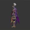 Armored Warrior with Purple Gold Red Spiked Armor and Flowing Cloak