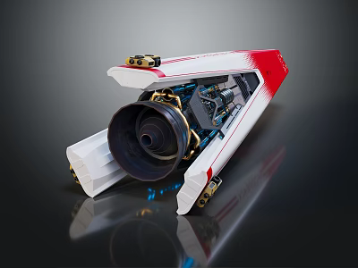 High Performance Engine With Red And White Casing Exposed Metal Turbo Components 3d model