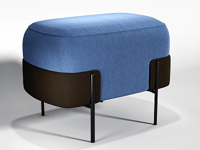 Modern Blue Upholstered Ottoman With Black Metal Legs And Contemporary Design Style 3d model