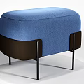 Modern Blue Upholstered Ottoman With Black Metal Legs And Contemporary Design Style