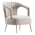 Light Beige Velvet Accent Chair With Tufted Back Golden Metal Legs And Armrests