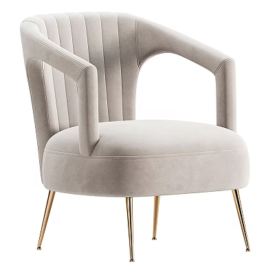 Light Beige Velvet Accent Chair With Tufted Back Golden Metal Legs And Armrests 3d model