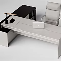 Modern Office Desk With White And Black Top Design Laptop Desk Lamp And Gray Chair