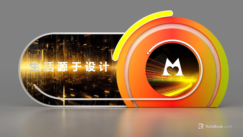 Modern Circular Logo With M Shaped Icon And Tech Inspired Background Design 3d model