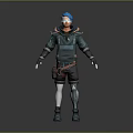 Futuristic Sci Fi Character Wearing Blue Cap With Mechanical Limbs And Companion Creature
