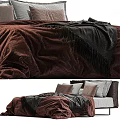 Cozy Double Bed With Brown Velvet Quilt Gray Brown Pillows And Dark Blanket