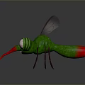 Green Mosquito Character Design With Red Proboscis Large Eyes And Transparent Wings