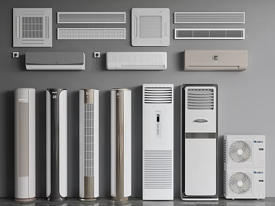 Various Air Conditioner Fans Including Wall Mounted Standing and Cabinet Models with Modern Design 3d model