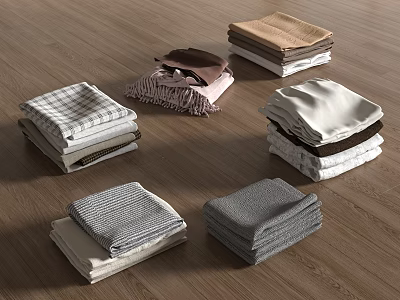 Various Stacked Clothes in Plaid Gray White Brown Pink and Soft Textures 3d model