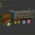 Red Cab Dump Truck With Brown Grid Bed Yellow Black Reflective Strips And Large Wheels