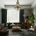 Cozy Living Dining Room Interior With Brown Leather Sofa Green Cushion Tree Stump Coffee Table
