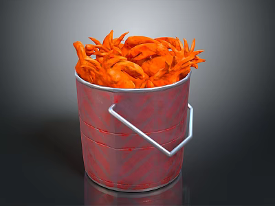 Red Bucket With Metal Handles Filled Full Of Orange Crab Legs 3d model