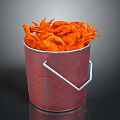Red Bucket With Metal Handles Filled Full Of Orange Crab Legs