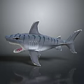 Silver Shark Figurine With Black Stripes Open Mouth And Sharp Teeth