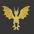 Green Dragon 3D Model with Orange Wings Horns and Yellow Claws on Gray Background