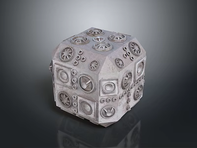 Intricate Gray Mechanical Cube Device With Surface Circular And Square Components 3d model