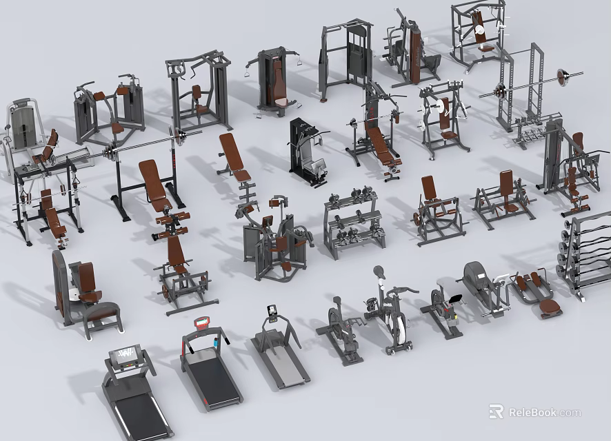 Various Types of Gym Fitness Equipment for Strength and Cardio Training 3d model 