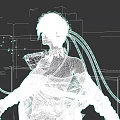 Game Movie Character With Short Dark Hair Mechanical Neck Device White Tank Top Orange Jacket