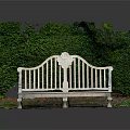 Solid Wood Outdoor Bench With Carved Backrest In Lush Garden Greenery Setting 3d model