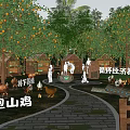 Circular Economy Farming Area With Free Range Chickens Small Wooden Sheds And Green Trees