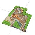 Snail Shaped Children's Playground With Climbing Net Slide Wooden Seats And Green Plants
